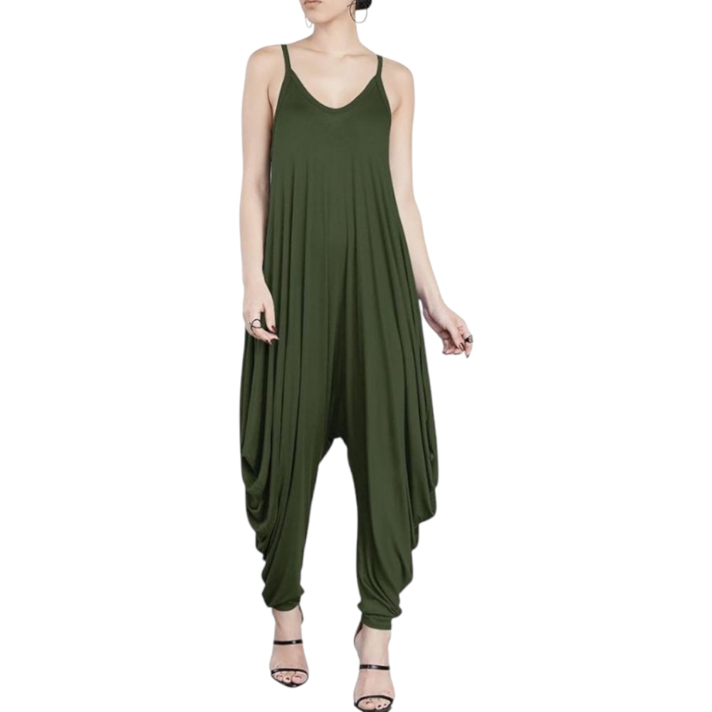 Women's Punk Spaghetti Strap V Neckline Harem One Piece Romper